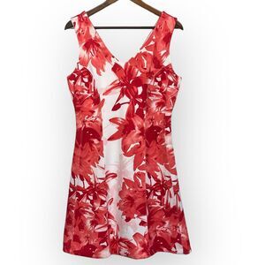 INC‎ Sheath Dress Women Size PL Red Floral Stretch V Neck Sleeveless Zip Lined